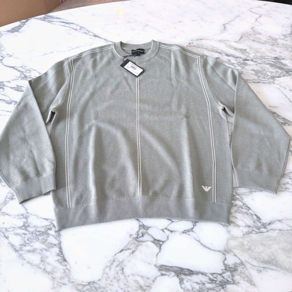 Emporio Armani Mens Green Pinstripe Crewneck Sweater EMOO5970 Size X-LG NWT